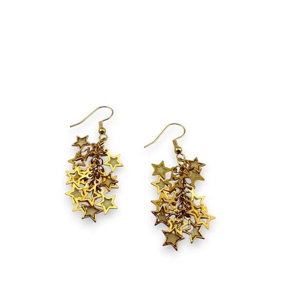 Gold Plated Stars Cluster Earrings Statement Earrings Gold Plated Ear Wire - Picture 7 of 12